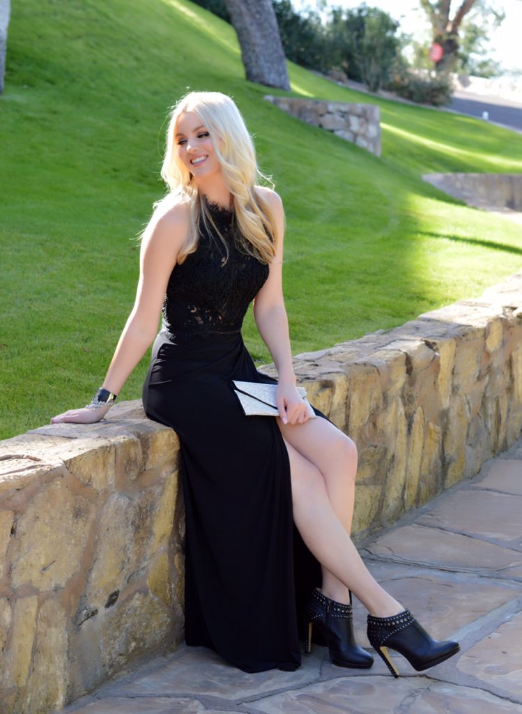 Black Lace Top and Black Long Skirt - The Bubbly Blonde